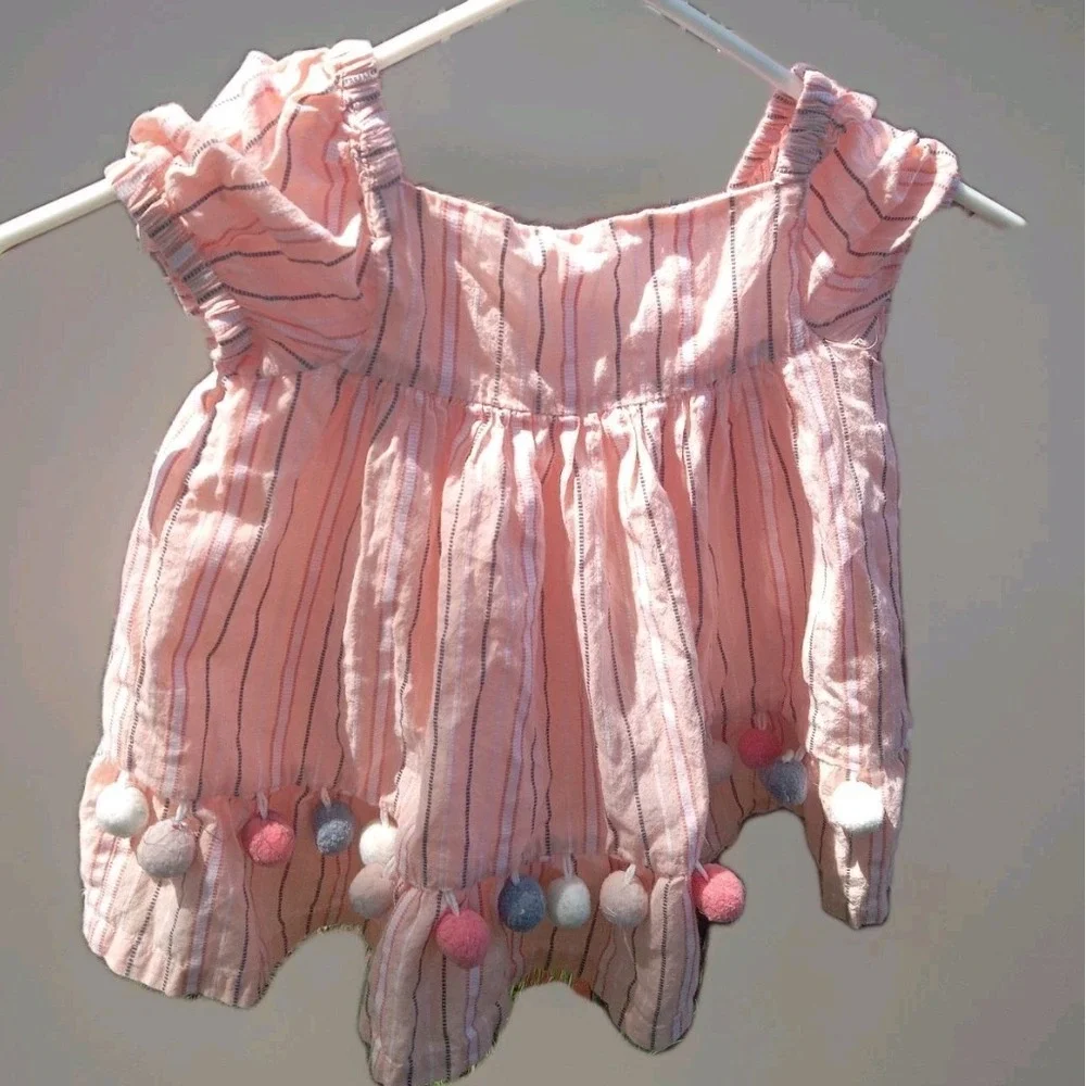 Toddler Girl's Tommy Bahama Summer Striped W/ Pom Poms‎ Dress Size 3T